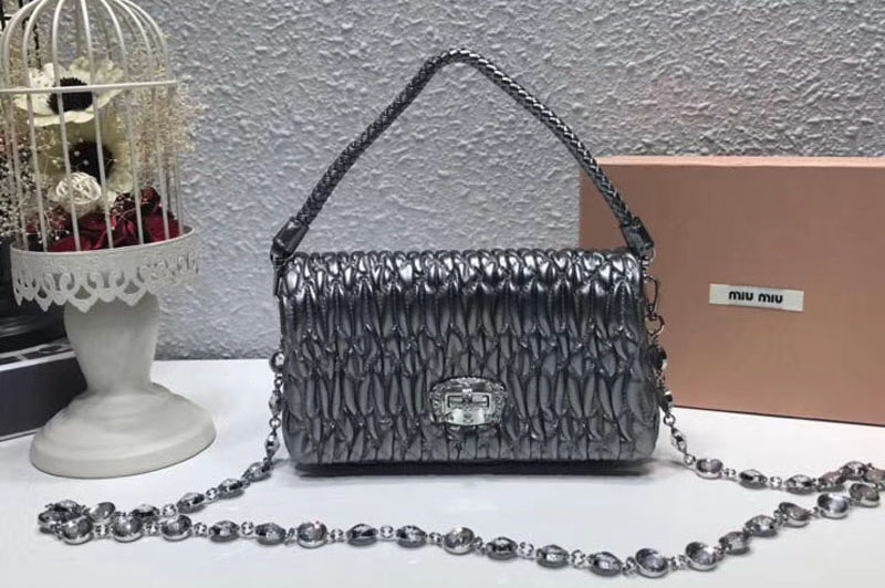 Miu Miu Matelasse Nappa Leather Tote Bag 5BH012 Silver