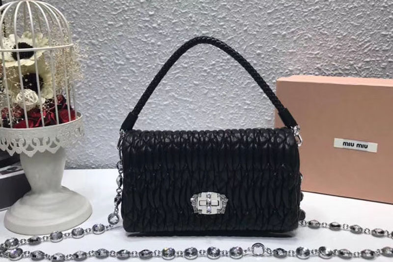 Miu Miu Matelasse Nappa Leather Tote Bag 5BH012 Black