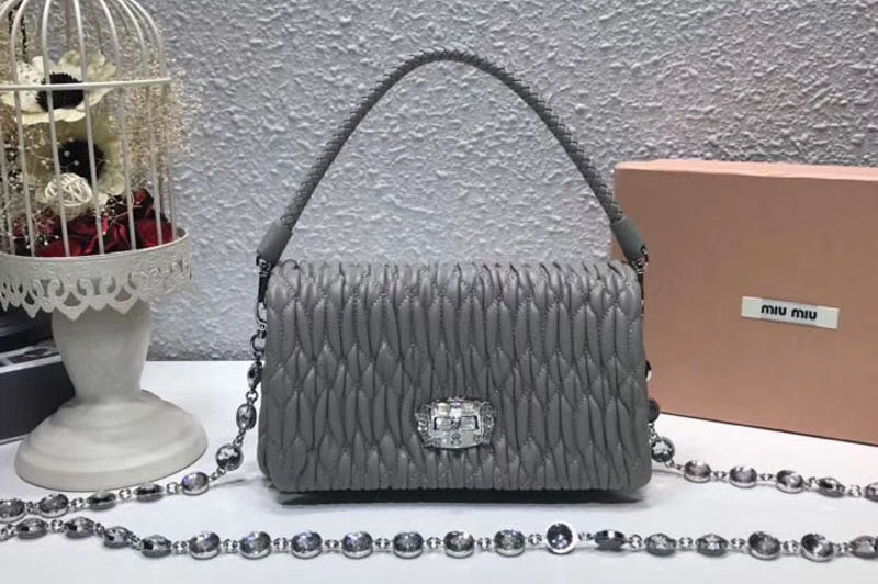 Miu Miu Matelasse Nappa Leather Tote Bag 5BH012 Gray