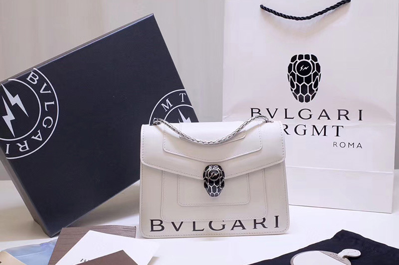 Bvlgari Serpenti Forever 61879 Flap Cover Bags White Calf Leather With Bvlgari Print