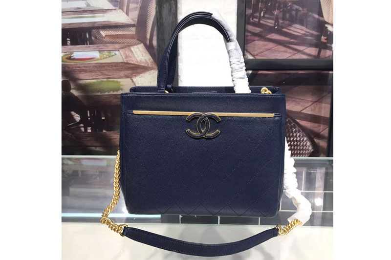 CC Grained Calfskin Small Shopping Bag A57563 Blue