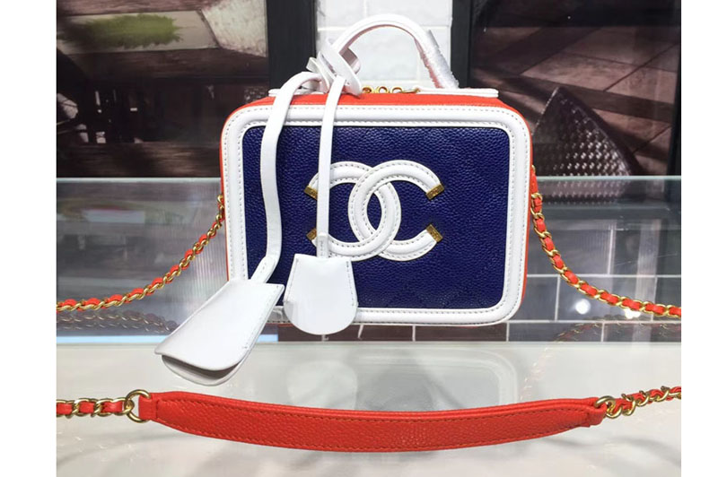 CC Filigree Vanity Case Small Bag Beige Grained Calfskin Blue/Orange