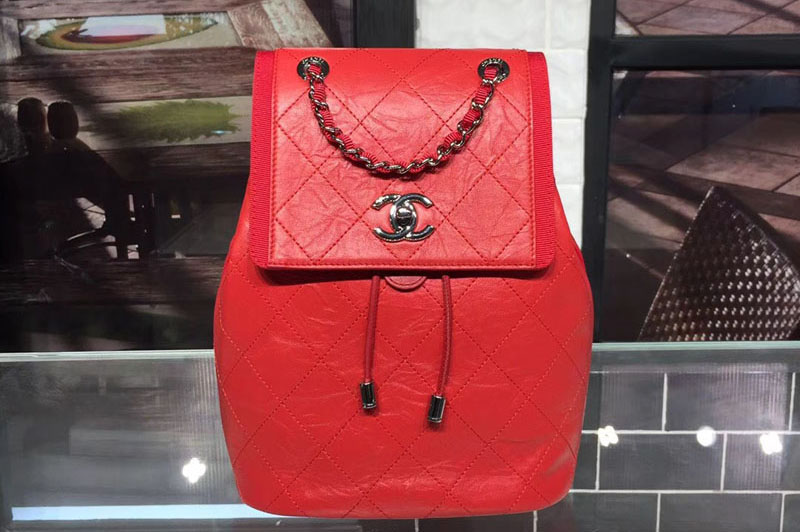 CC Grained Crumpled Calfskin Backpack Bag A57083 Red