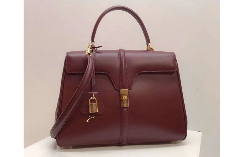 Celine Medium/Small 16 Bag in satinated calfskin Leather Dark Red