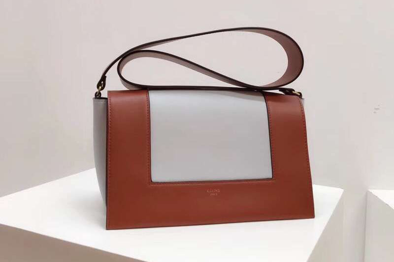 Celine Medium Frame Shoulder Bag Smooth Calfskin Leather Brown/White