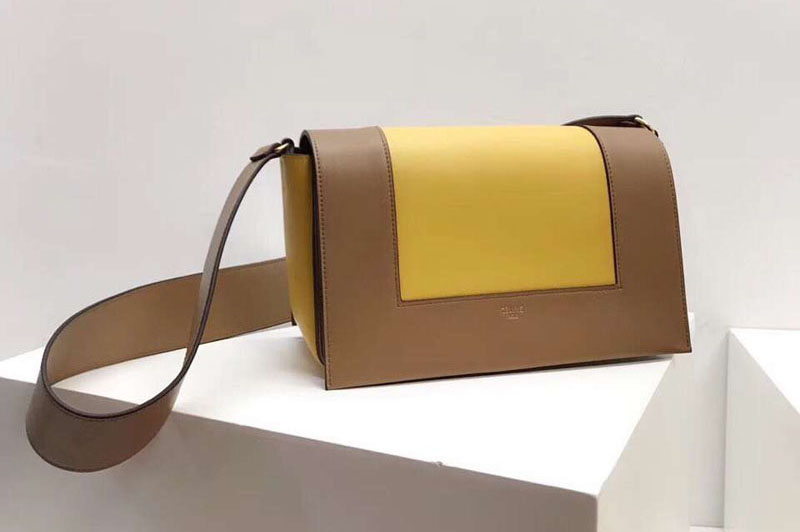 Celine Medium Frame Shoulder Bag Smooth Calfskin Leather Brown/Yellow