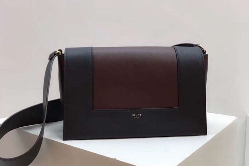 Celine Medium Frame Shoulder Bag Smooth Calfskin Leather Black/Wine