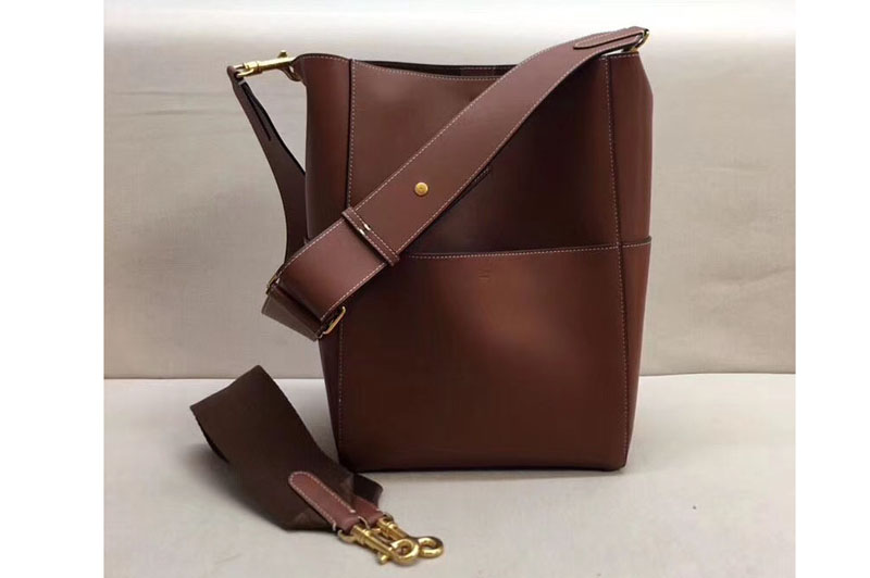 Celine Sangle Bucket Bag in Smooth Calfskin Leather Burgundy