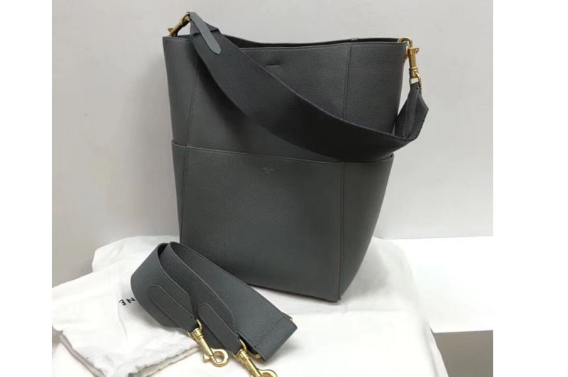 Celine Sangle Bucket Bag in Smooth Calfskin Leather Grey