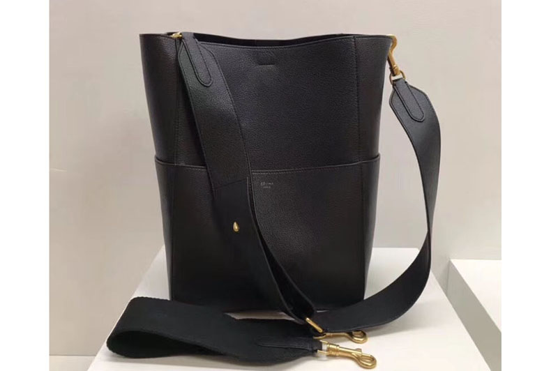 Celine Sangle Bucket Bag in Smooth Calfskin Leather Black