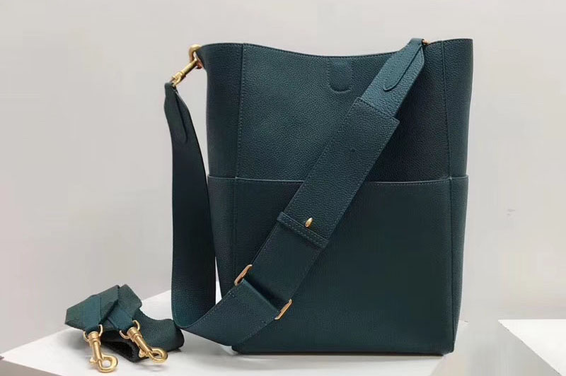 Celine Sangle Bucket Bag in Smooth Calfskin Leather Green