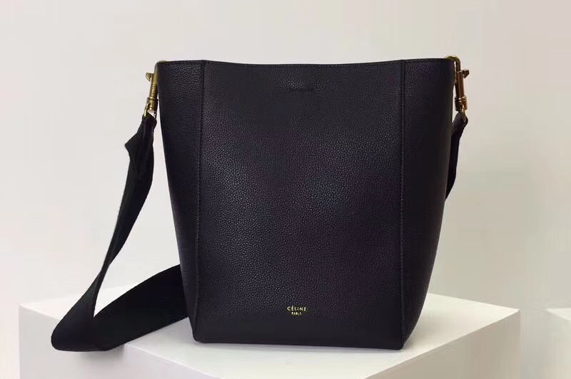 Celine Sangle Small Bucket Bags Soft Grained Calfskin Leather Black
