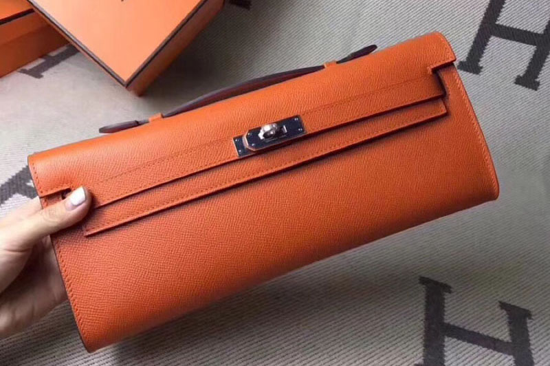 Hermes Kelly Cut 31cm Epsom Leather Clutch Handmade Orange