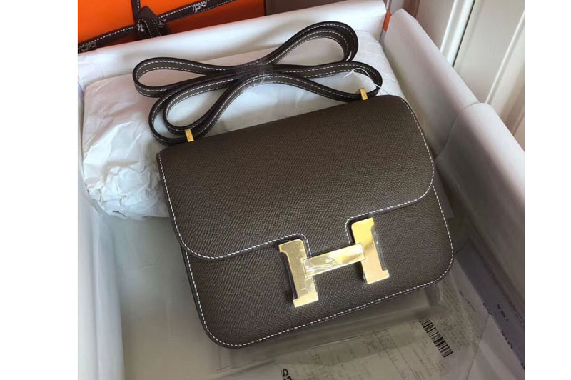 Hermes Constance 19cm Bag Original Epsom Leather Gold Elephant Gray