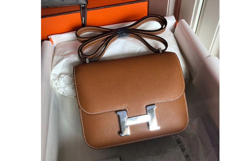 Hermes Constance 19cm Bag Original Epsom Leather Silver Tan