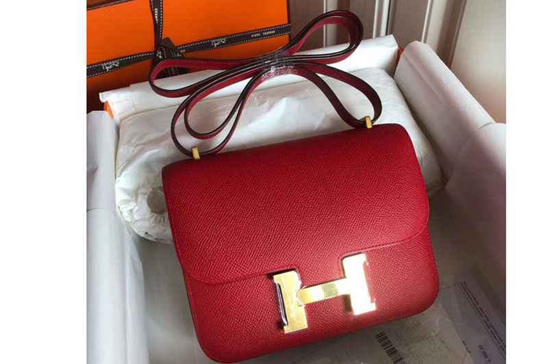 Hermes Constance 19cm Bag Original Epsom Leather Gold Red