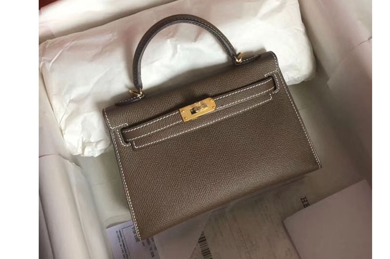 Hermes 25cm Mini Kelly Tote Bags Original Epsom Leather Handmade Gold Gray