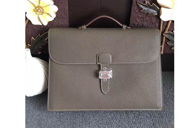Mens Hermes Sac a Depeches 38cm Briefcases Bags Oiriginal Togo Leather Gray