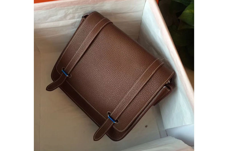 Mens Hermes Steve 28mm Messenger Bags Oiriginal Togo Leather Brown