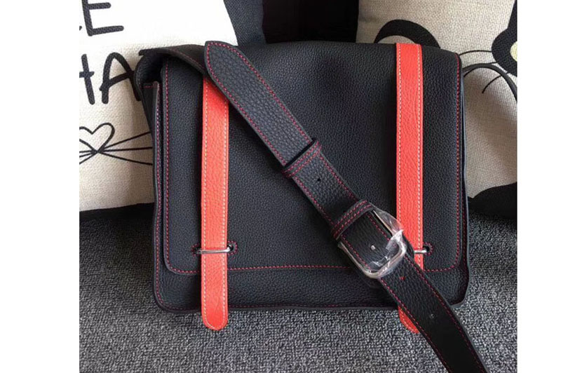 Mens Hermes Steve 28mm Messenger Bags Oiriginal Togo Leather Black And Red