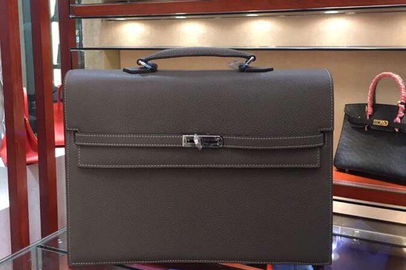Hermes Kelly Depeche 37mm Briefcase Bags Oiriginal Togo Leather Gray