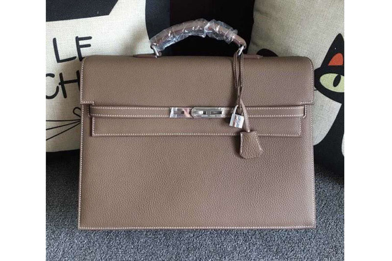 Hermes Kelly Depeche 37mm Briefcase Bags Oiriginal Togo Leather Grey