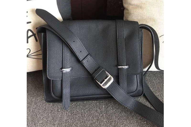Mens Hermes Steve 32cm Messenger Bags Oiriginal Togo Leather Black