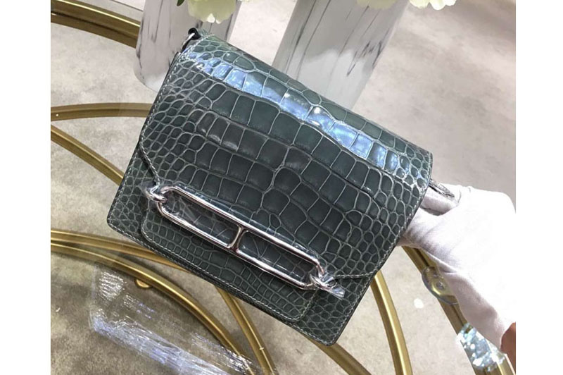 Hermes Roulis 19 bags Handmade Real Crocodile Leather Gray
