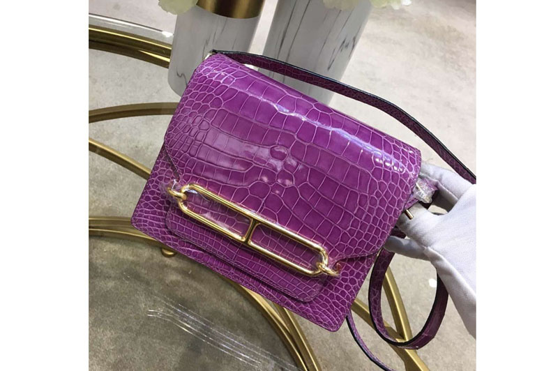 Hermes Roulis 19 bags Handmade Real Crocodile Leather Purple