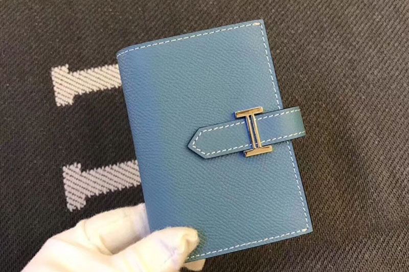 Hermes Multi Wallets And Card Holder Original Epsom Leather Blue