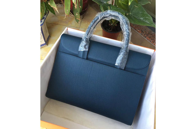 Mens Hermes 38cm Messenger Bags Original Togo Leather Blue