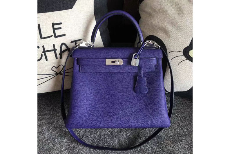Hermes Kelly 28 Tote Bags Original Togo Leather Handstitched Purple