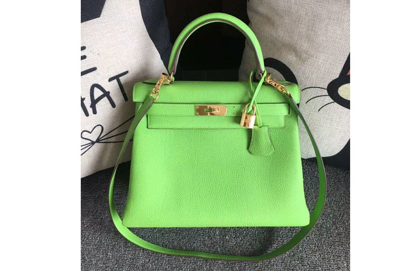 Hermes Kelly 28 Tote Bags Original Togo Leather Handstitched Candy Green