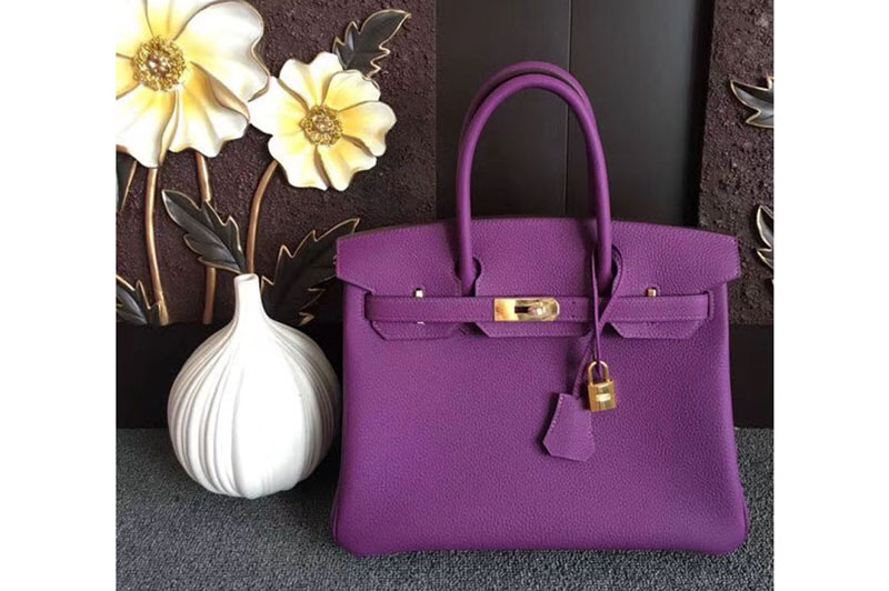 Hermes Birkin 30 Tote Bags Original Togo Leather Handstitched Purple