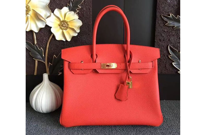 Hermes Birkin 30 Tote Bags Original Togo Leather Handstitched Red