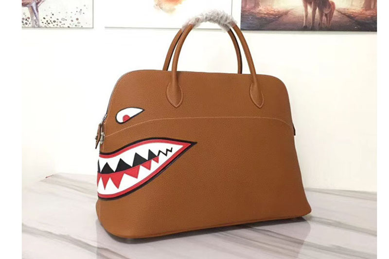 Hermes Limited Edition Shark 45cm Bolide Bags Original Togo Leather Tan