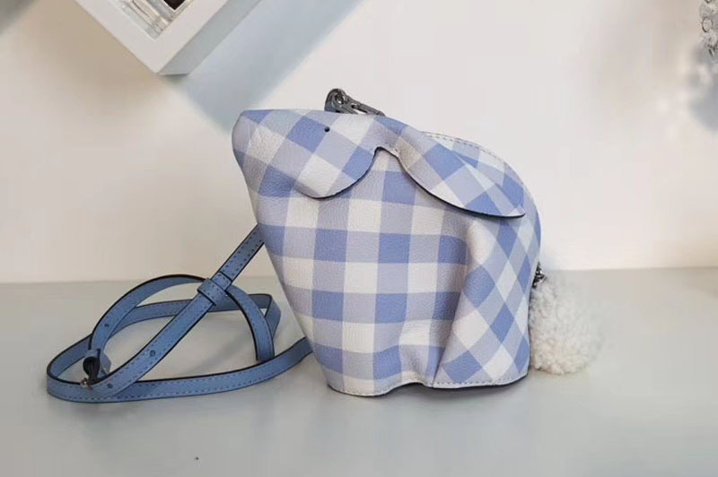 Loewe Bunny Gingham Mini Leather Shoulder Bags Blue