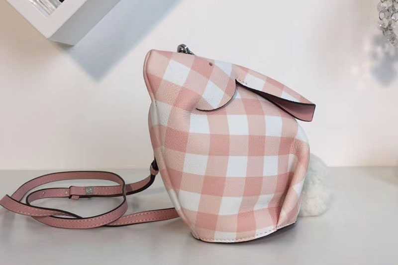 Loewe Bunny Gingham Mini Leather Shoulder Bags Pink