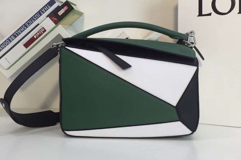 Loewe Puzzle Bags Original Calf Leather Green/White/Black