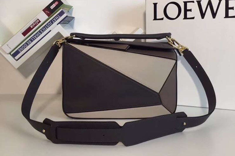 Loewe Puzzle Bags Original Calf Leather Grey/Beige/Dark Brown