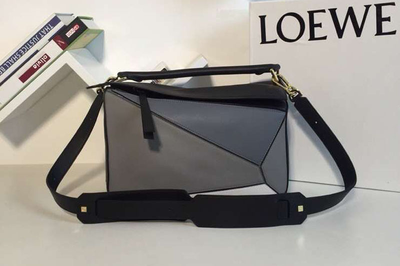Loewe Puzzle Bags Original Calf Leather Black/Grey/Blue