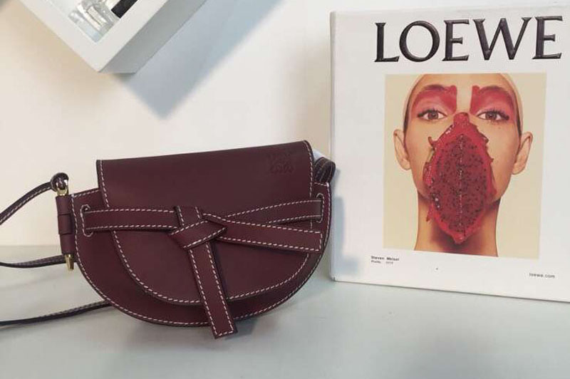 Loewe Mini Gate Bags Original Soft Calf Leather Wine