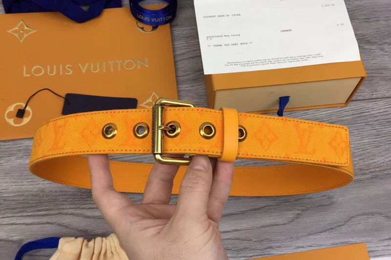 Louis Vuitton M0175T LV Signature 35mm Belt Orange Monogram Denim