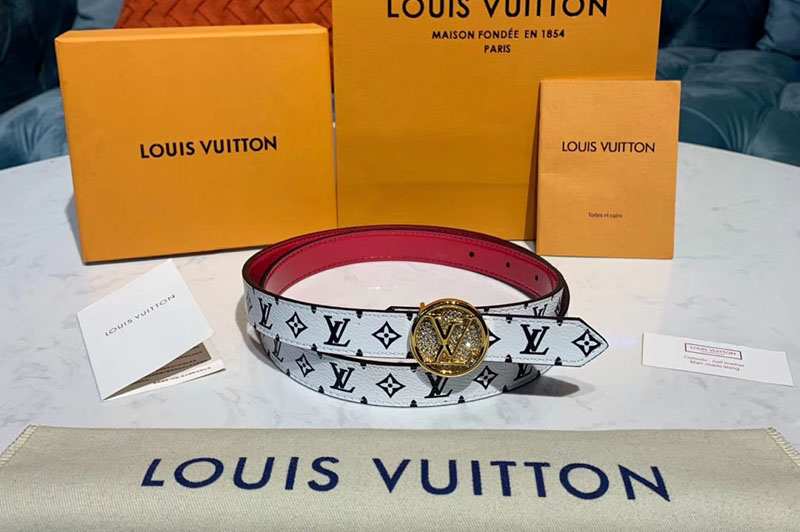 Louis Vuitton M0148V LV Circle Plate 20mm Reversible belt Diamond Buckle White Monogram canvas Strap