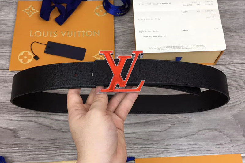 Louis Vuitton M0165W LV Prism 40mm belt Black Calf leather Orange LV Buckle
