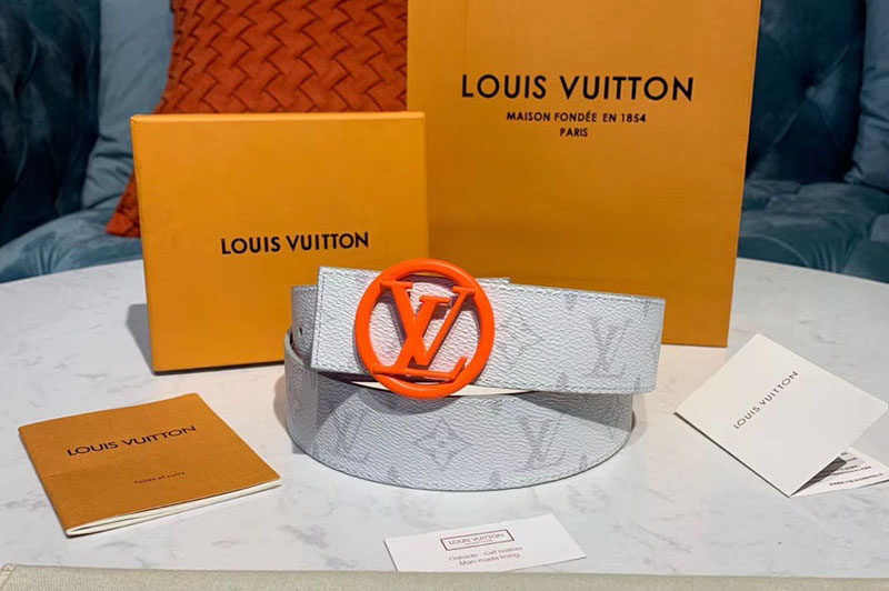 Louis Vuitton M0169U LV Circle 40mm Reversible Belt Monogram White canvas Orange Buckle
