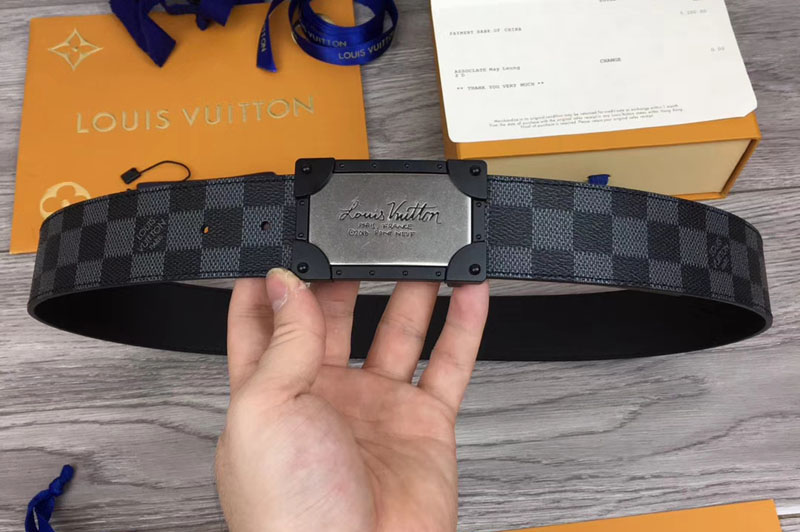Louis Vuitton M0184U LV Neo Trunk 40mm Reversible Belt Damier Graphite Canvas Silver Buckle