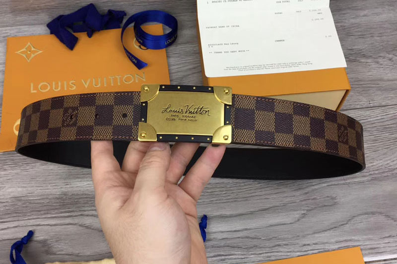 Louis Vuitton M0185U LV Neo Trunk 40mm Reversible Belt Damier Ebene Canvas Gold Buckle