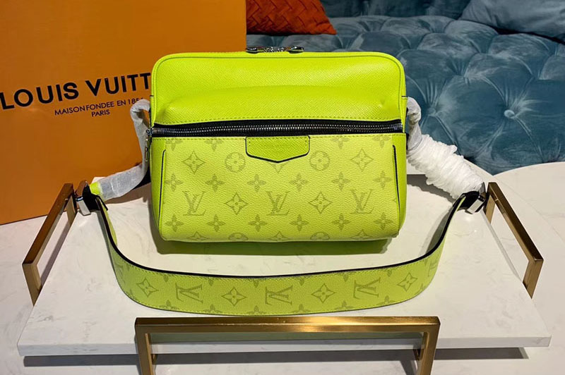Louis Vuitton M30239 LV Outdoor Messenger Bags Lime Green Monogram canvas and Taiga Leather