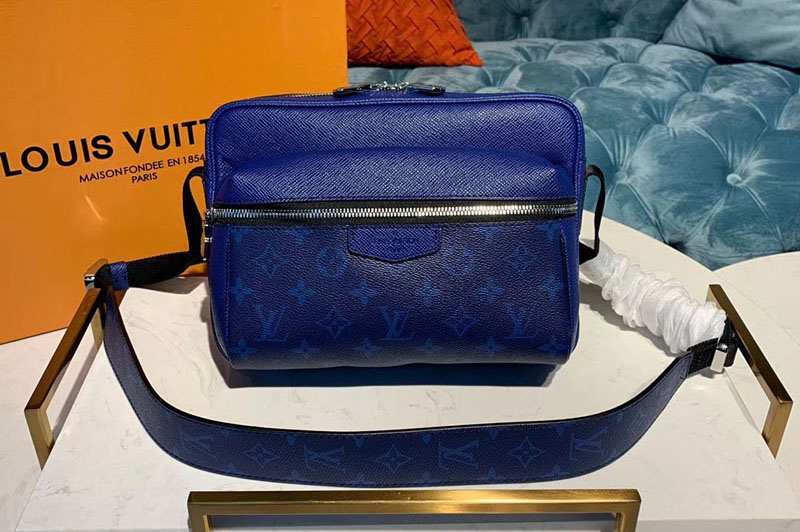 Louis Vuitton M30242 LV Outdoor Messenger Bags Blue Monogram canvas and Taiga Leather